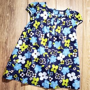 Floral Blue and Lime Green A-line Capped Sleeves Dress Size 9 Months